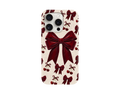 Bordo Saten Fiyonk ve Kiraz Desenli Telefon Kılıfı