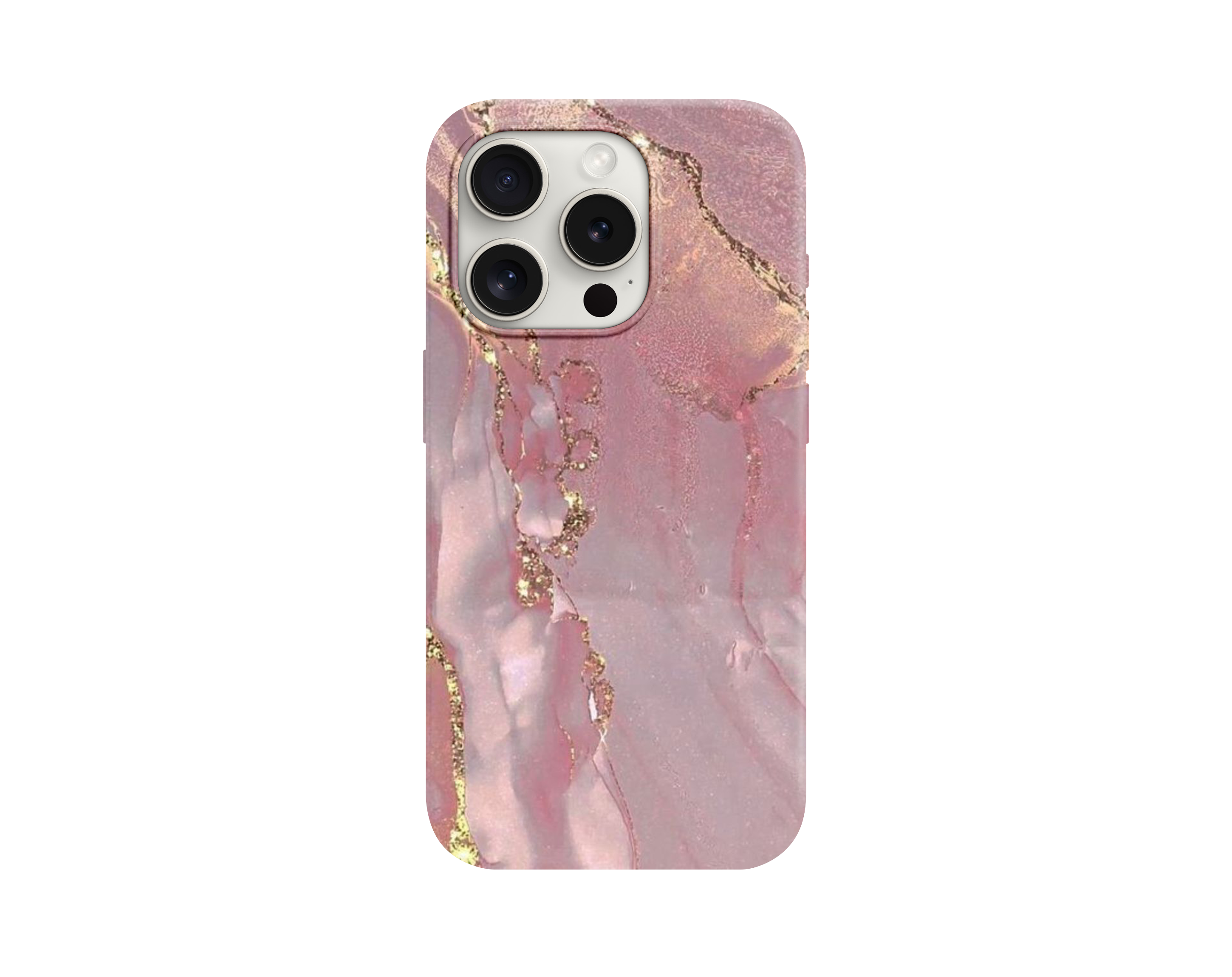 Altın Varaklı Pembe Ebru Desenli Telefon Kılıfı