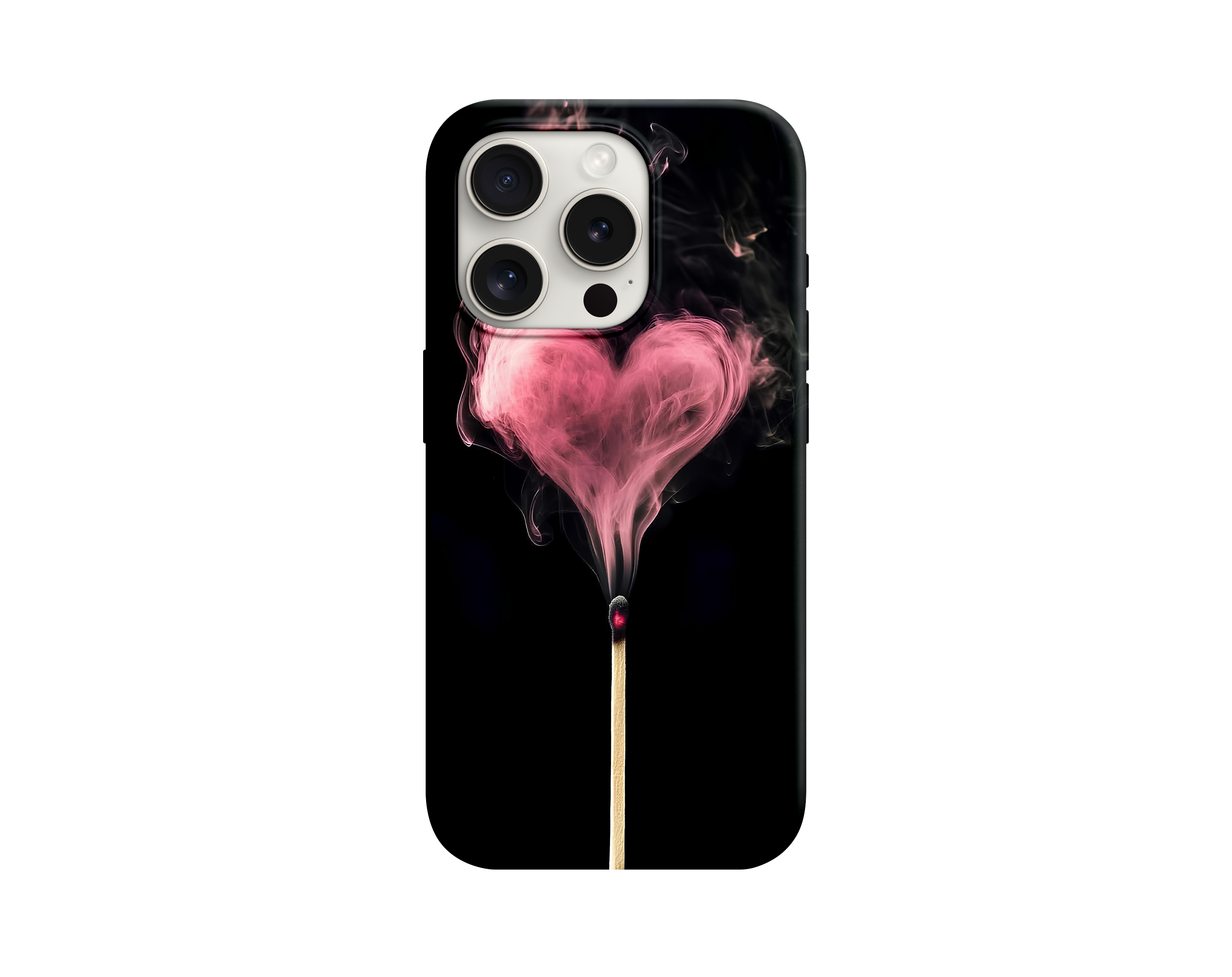 Pembe Kalp Dumanlı Kibrit Telefon Kılıfı