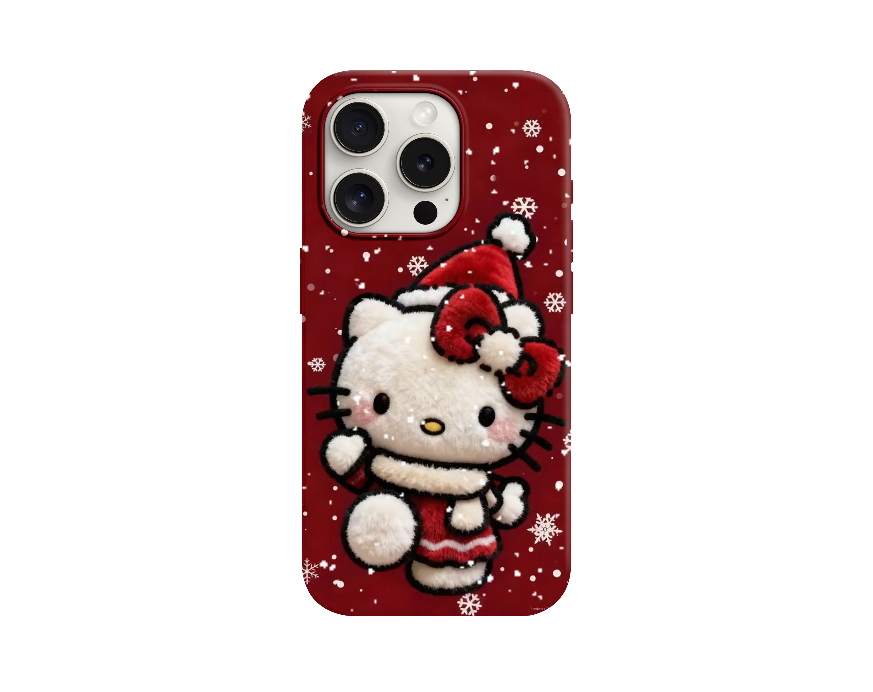 Hello Kitty Noel Kıyafetli ve Kar Taneli Telefon Kılıfı