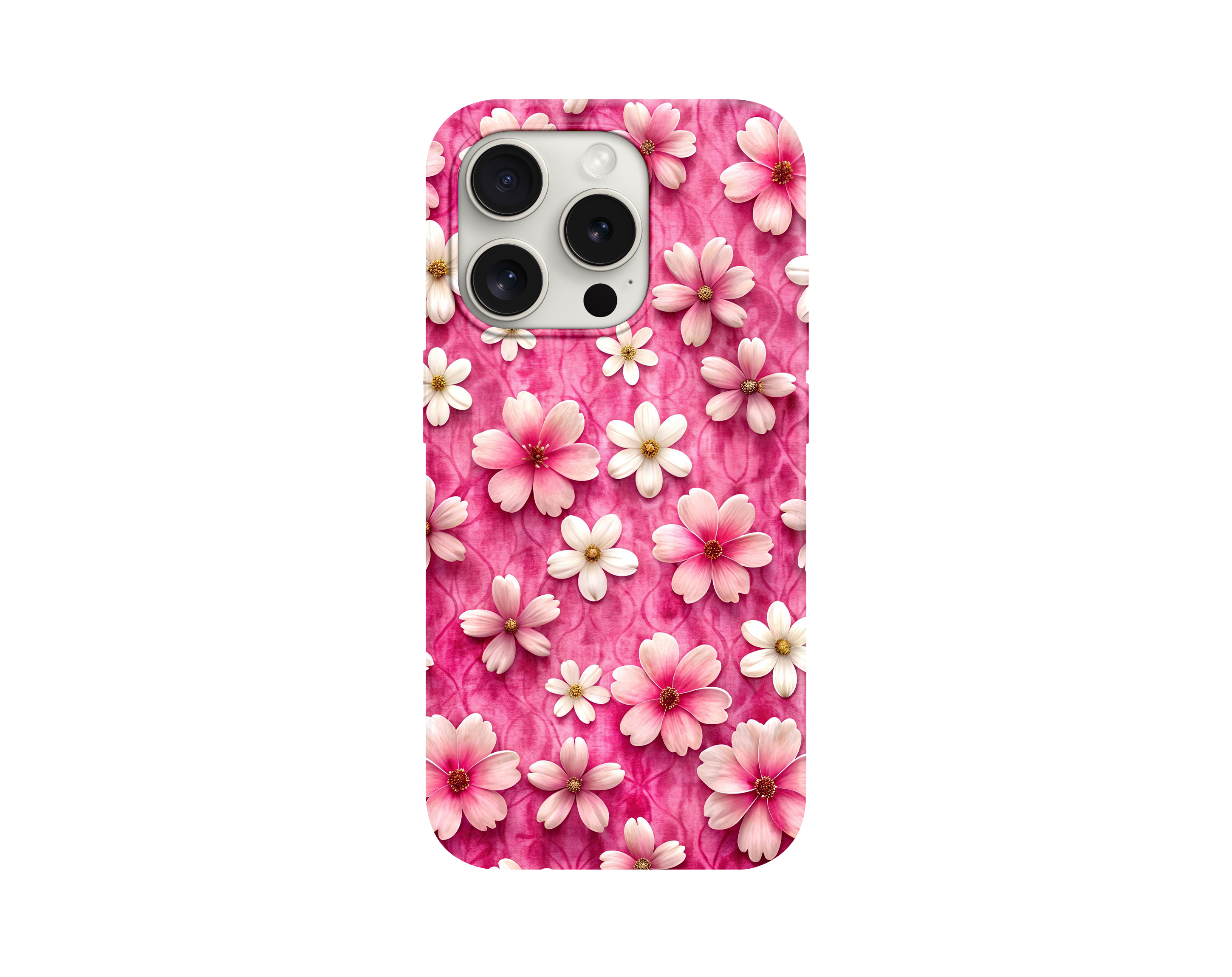 Fuşya Pembe Çiçek Desenli Telefon Kılıfı