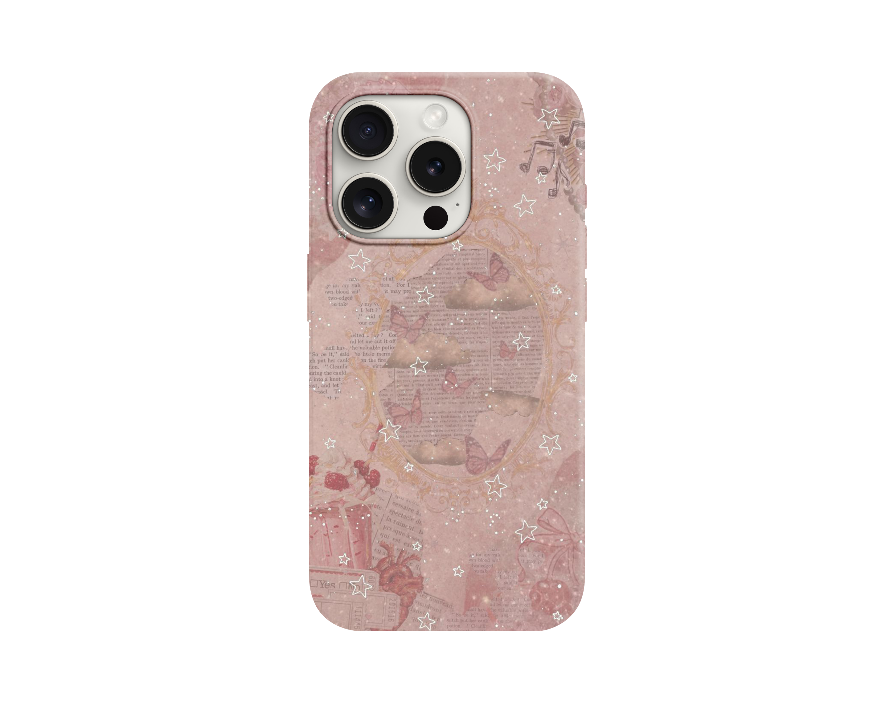 Gazete Dokulu ve Yıldız Desenli Telefon Kılıfı