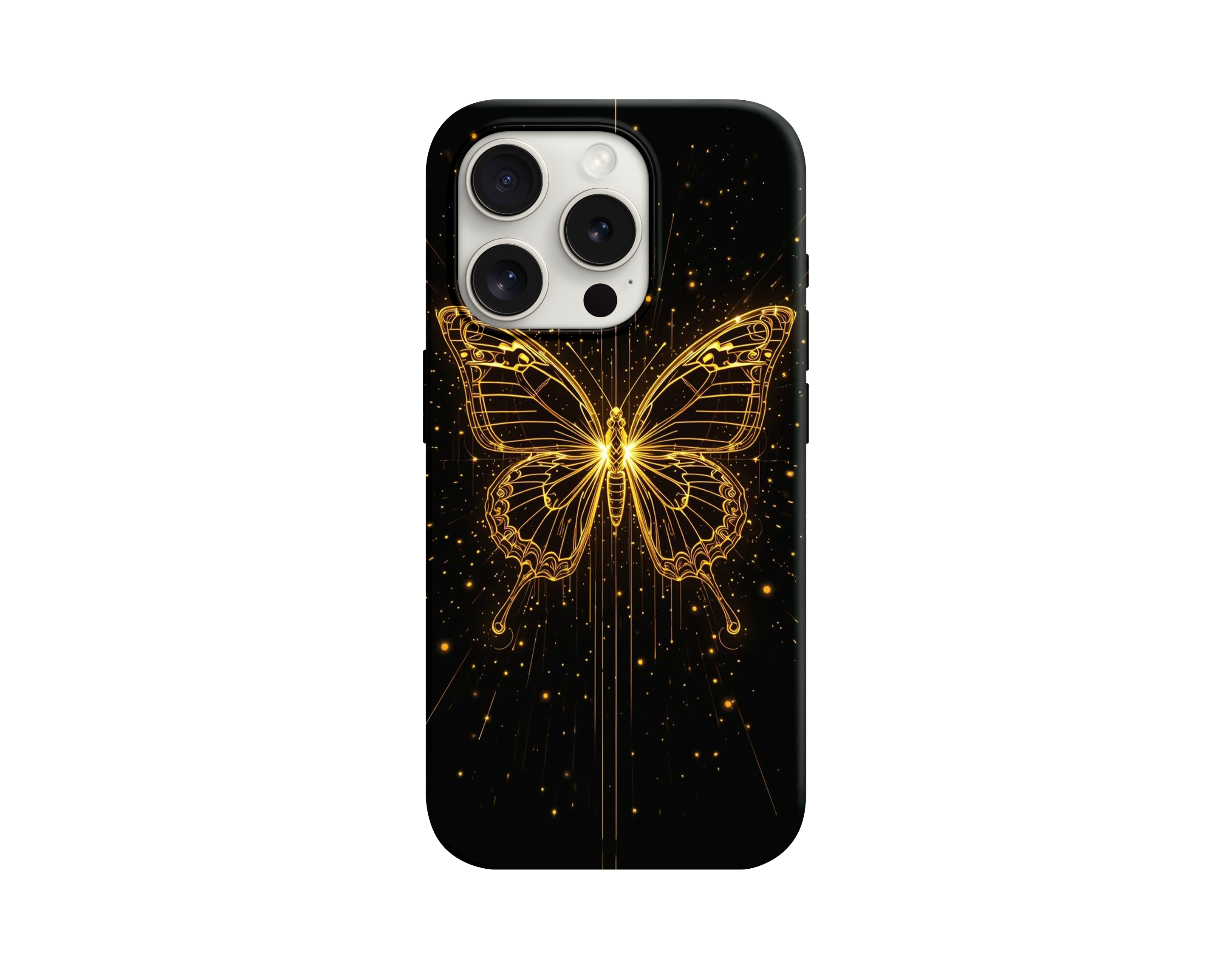 Siyah Gold Kelebek Desenli Telefon Kılıfı