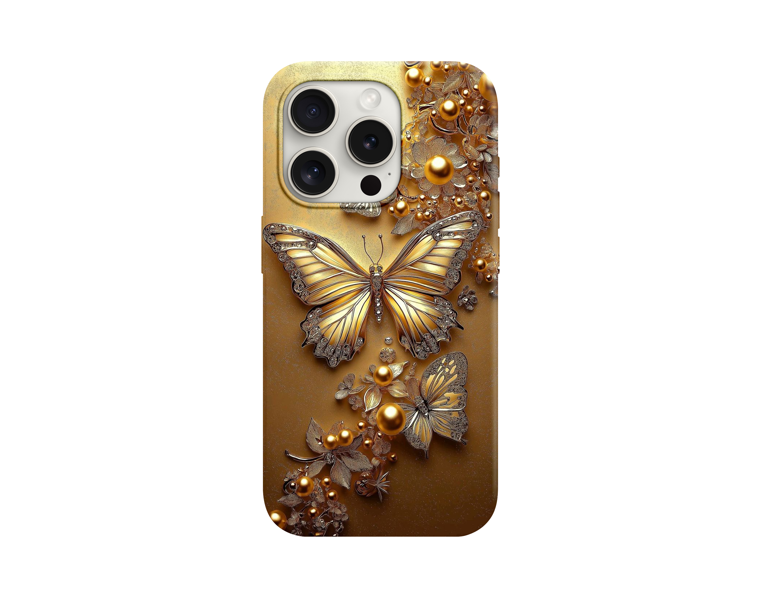 Gold Boncuklu ve Kelebekli Telefon Kılıfı