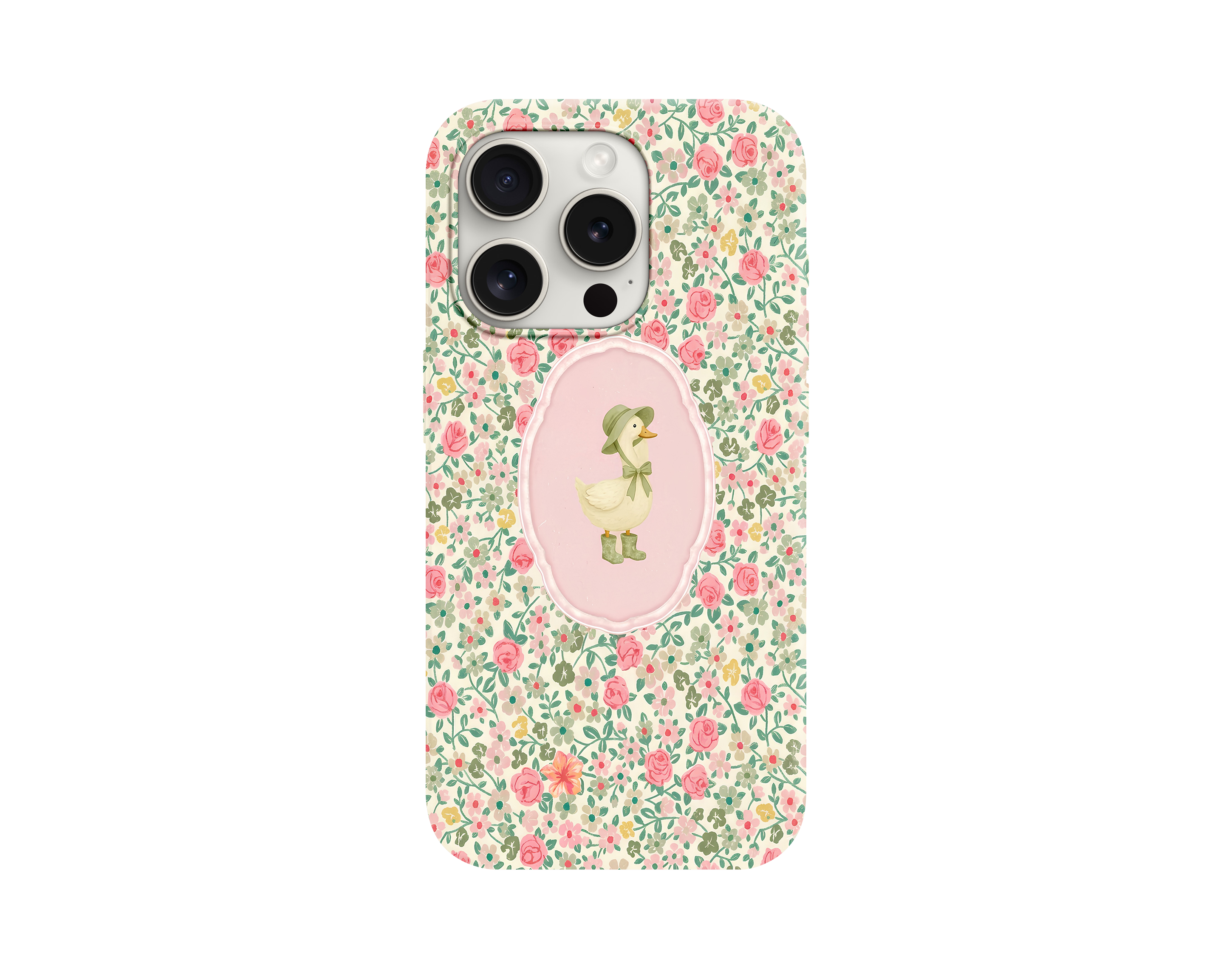 Ördek ve Çiçek Desenli Telefon Kılıfı