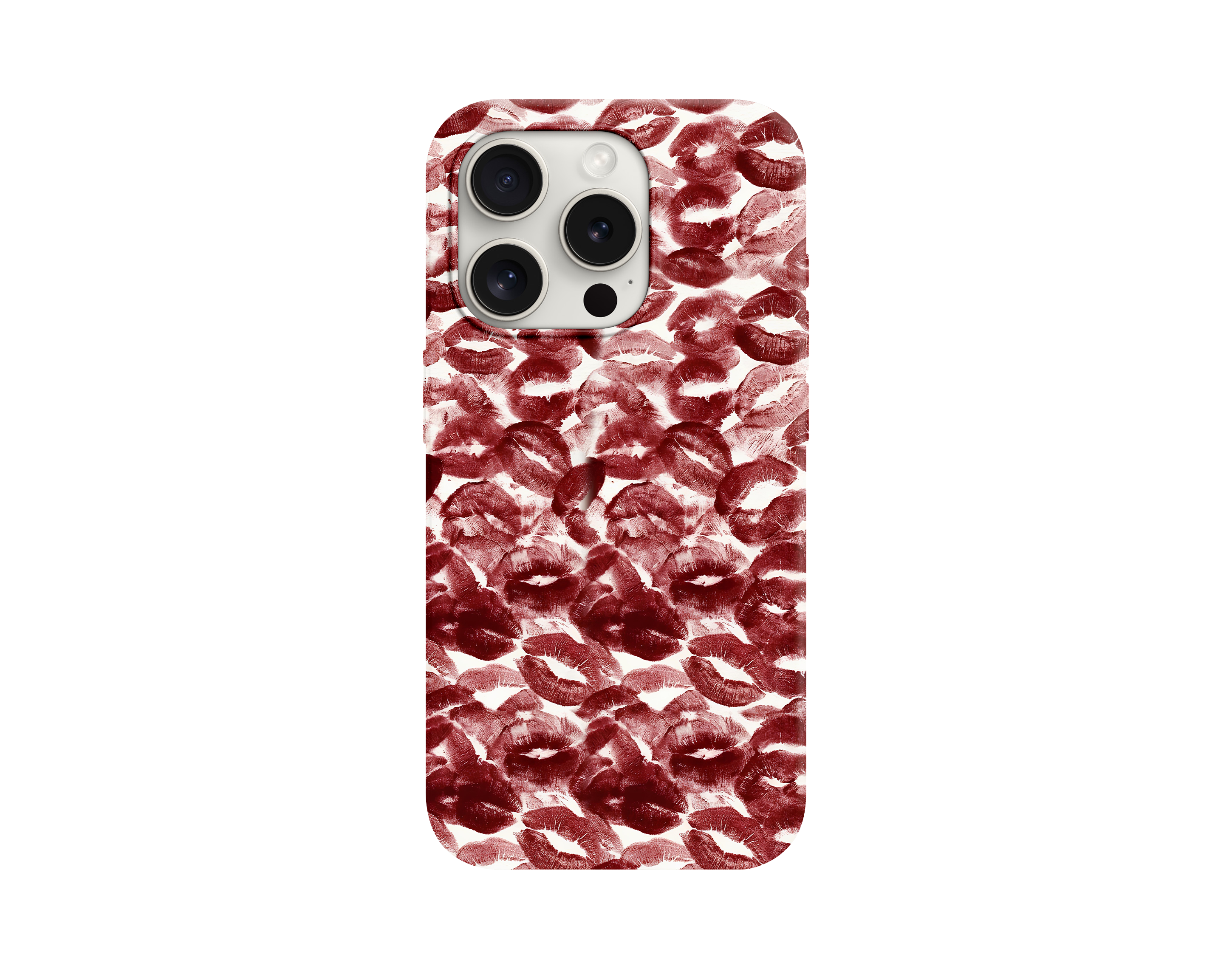 Kırmızı Dudak İzi Desenli Telefon Kılıfı