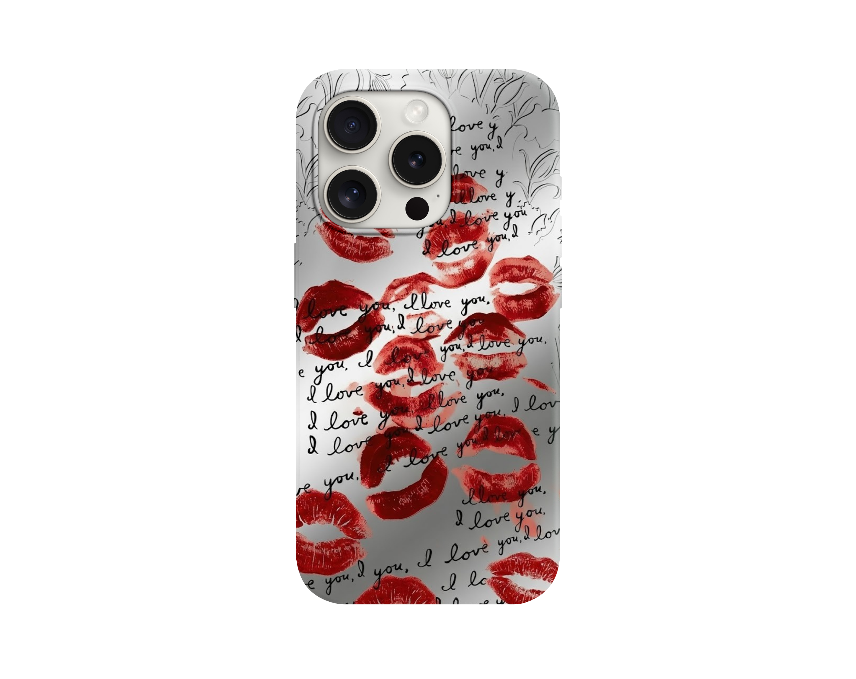 Kırmızı Dudak İzi ve I Love You Yazılı Telefon Kılıfı