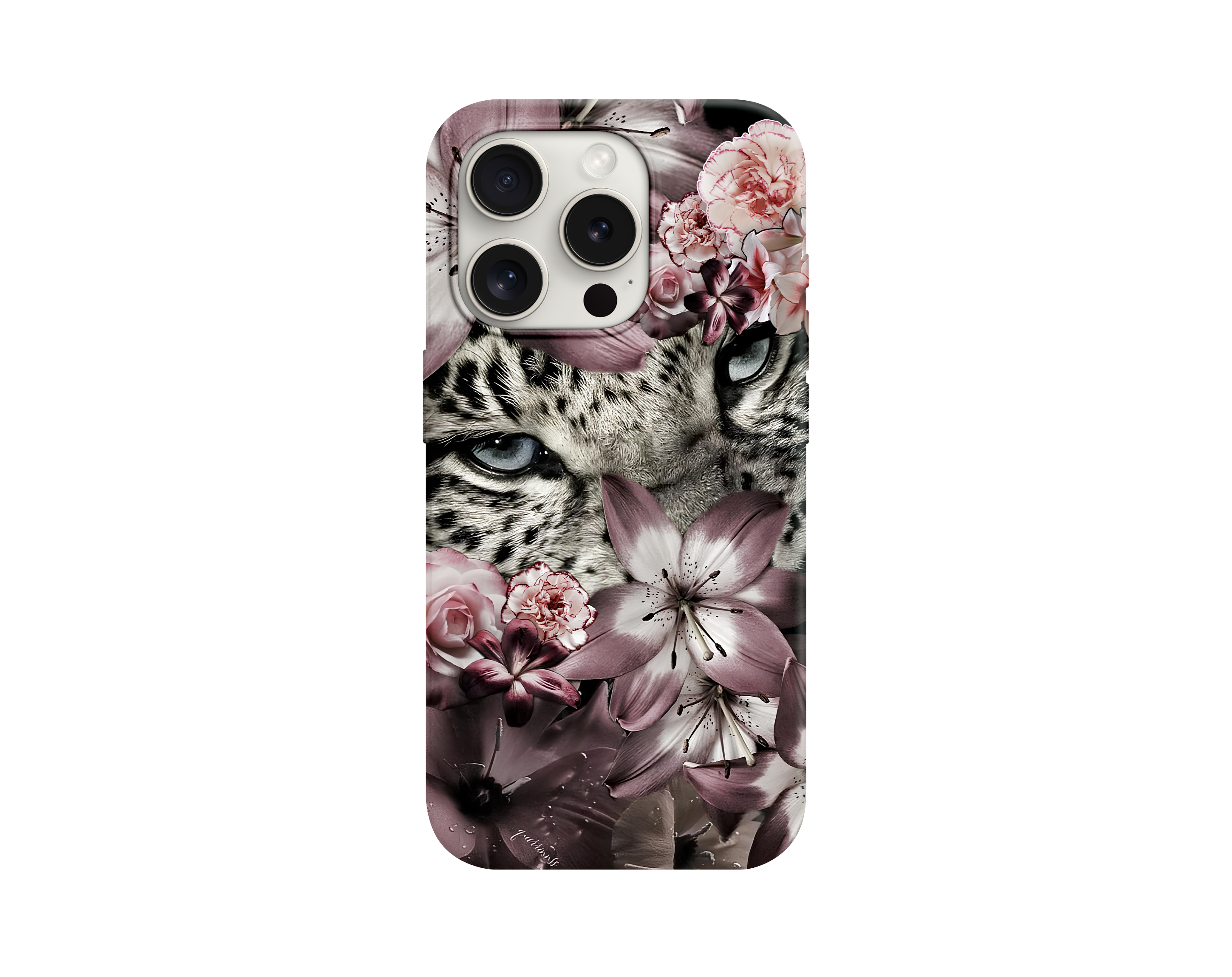 Leopar Bakışı ve Derin Çiçekli Telefon Kılıfı