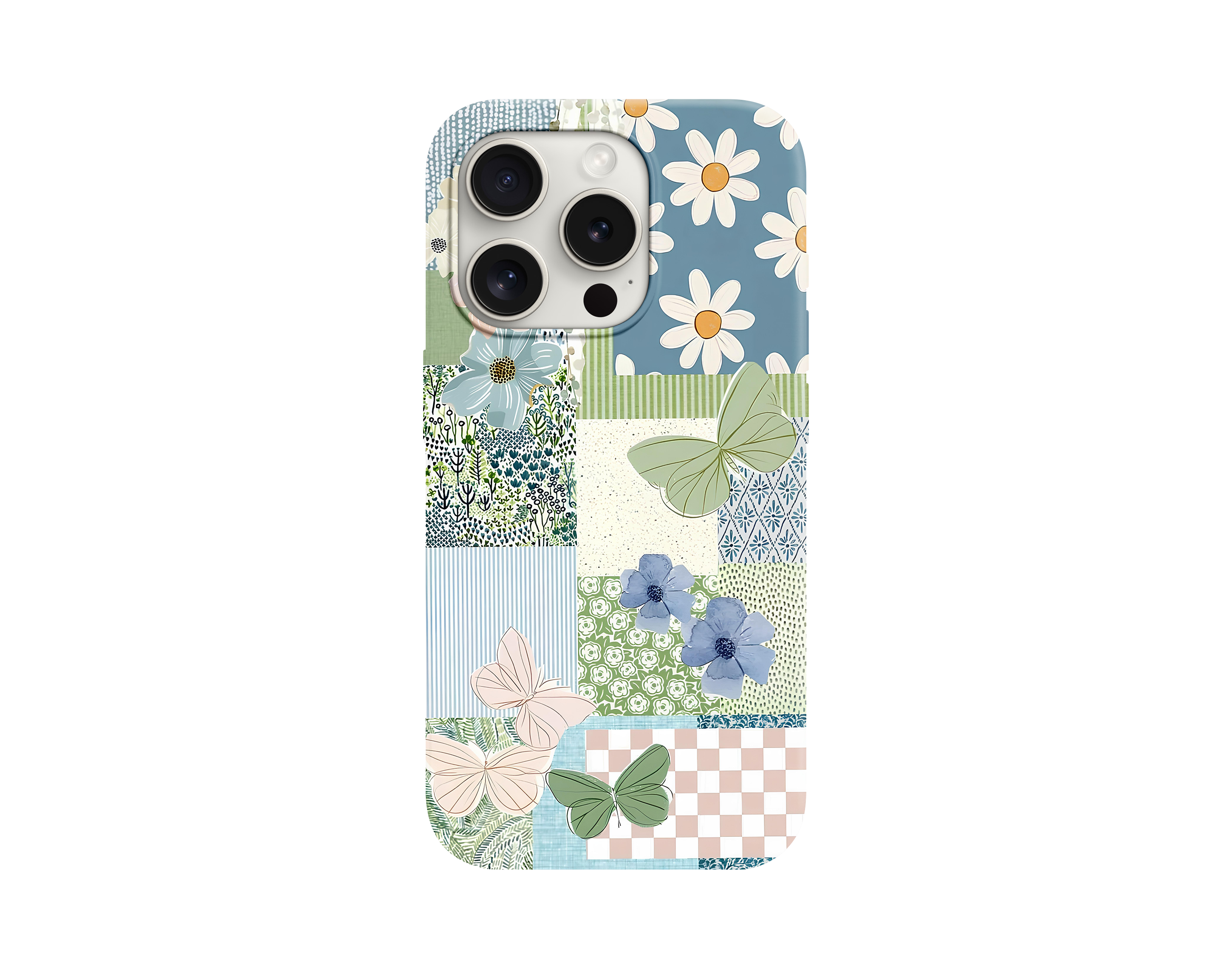 Pastel Çiçek ve Kelebek Desenli Telefon Kılıfı