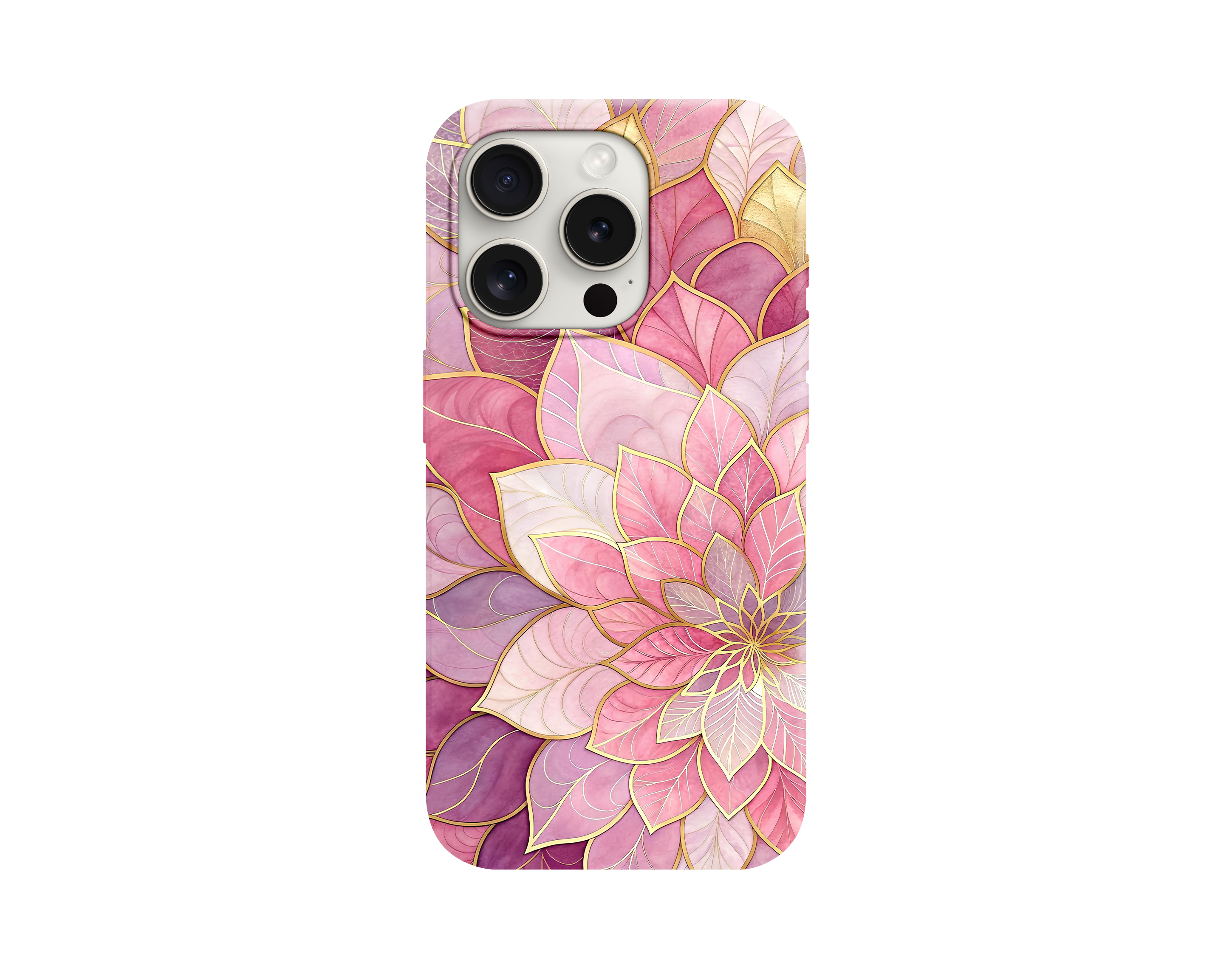 Altın Yaldız Hatlı Lotus Çiçeği Telefon Kılıfı
