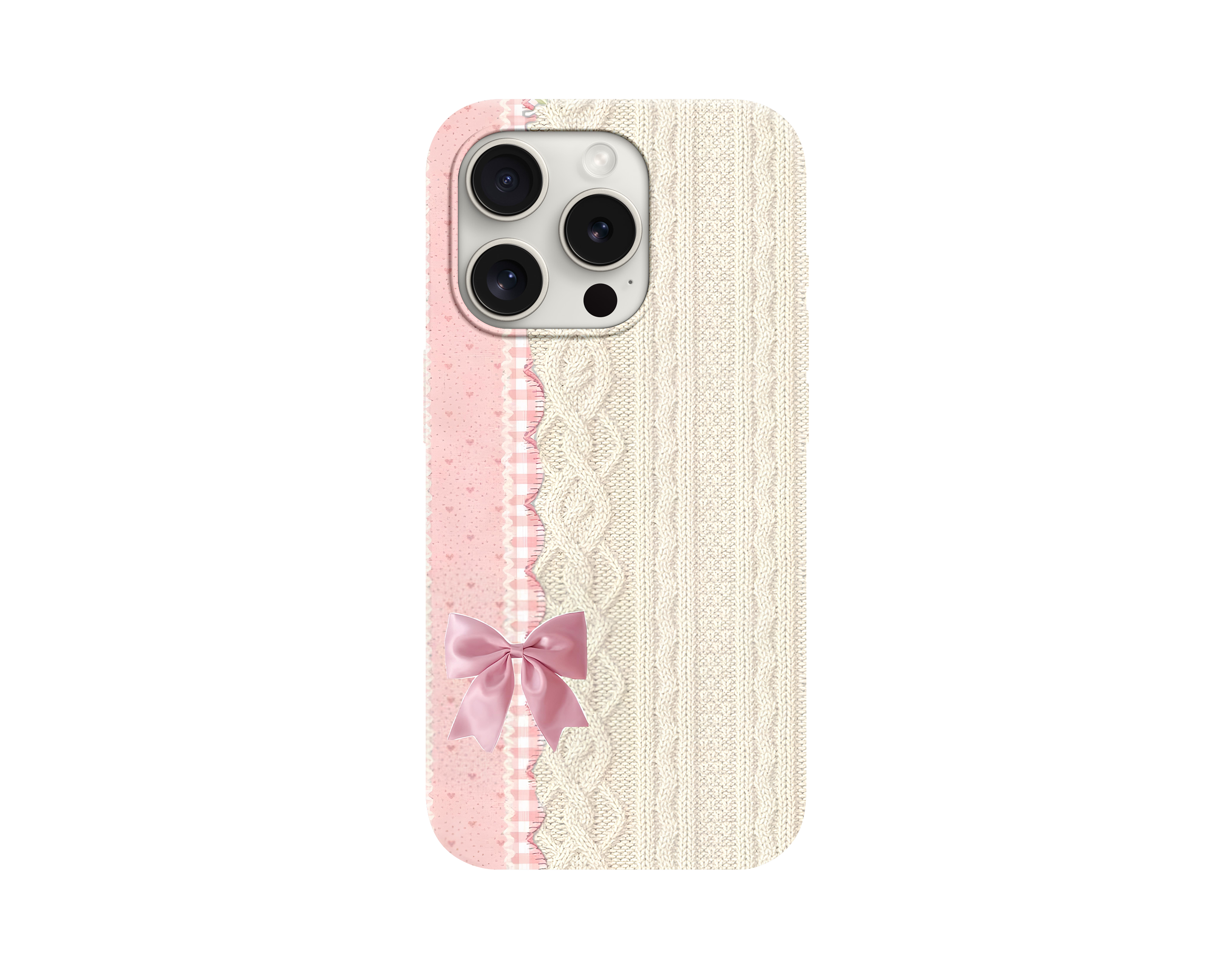 Soft Girl Fiyonklu ve Örgü Desenli Telefon Kılıfı