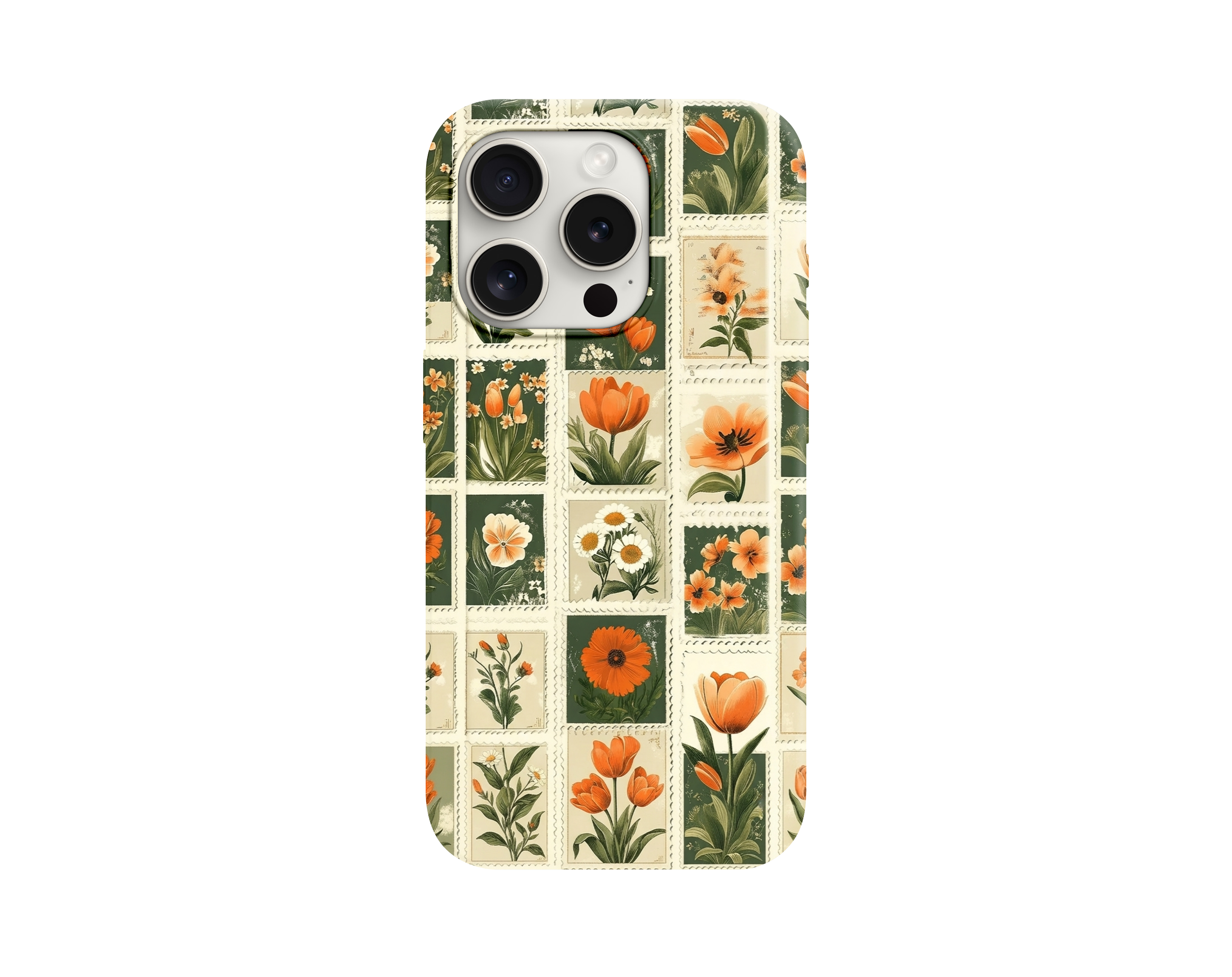 Vintage Posta Pulu ve Çiçek Desenli Telefon Kılıfı