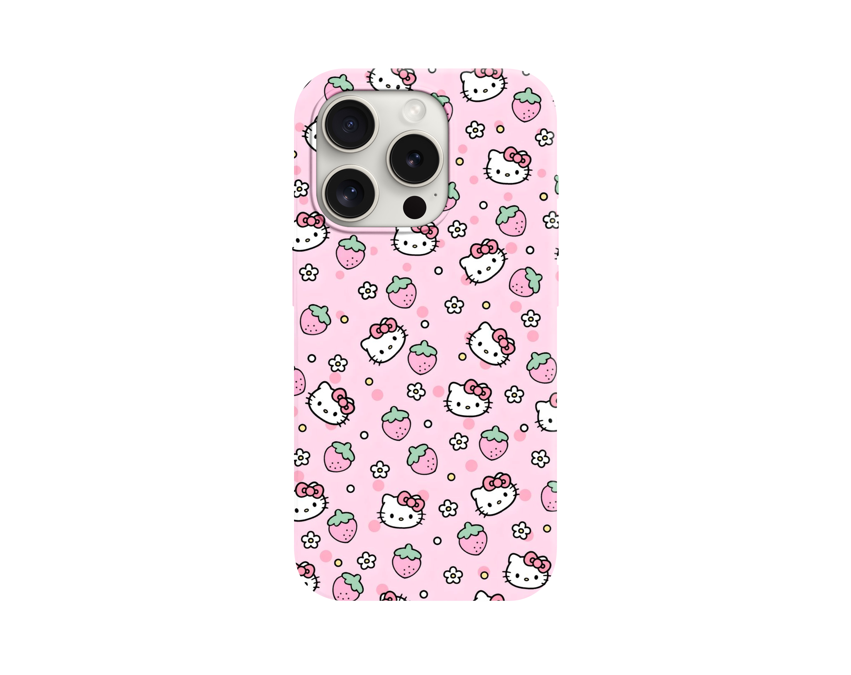Hello Kitty ve Çilek Desenli Pembe Telefon Kılıfı