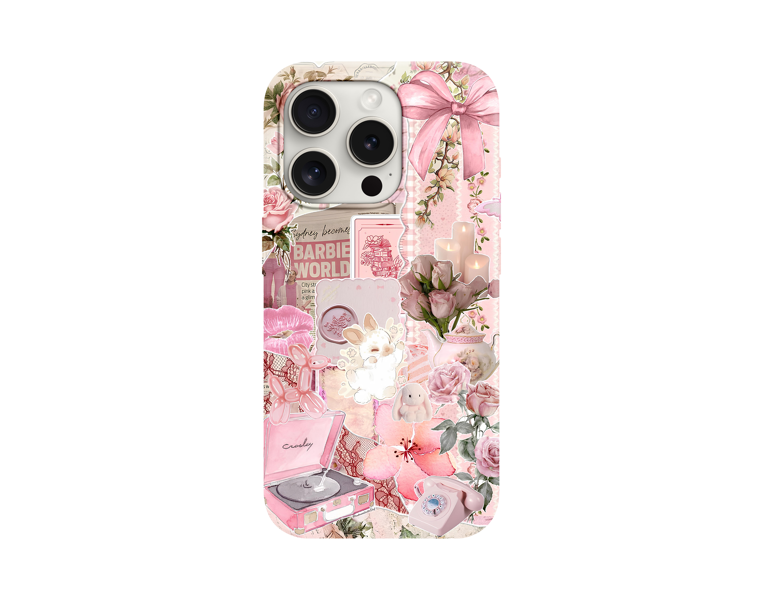 Cute Pink Moodboard Baskılı Telefon Kılıfı