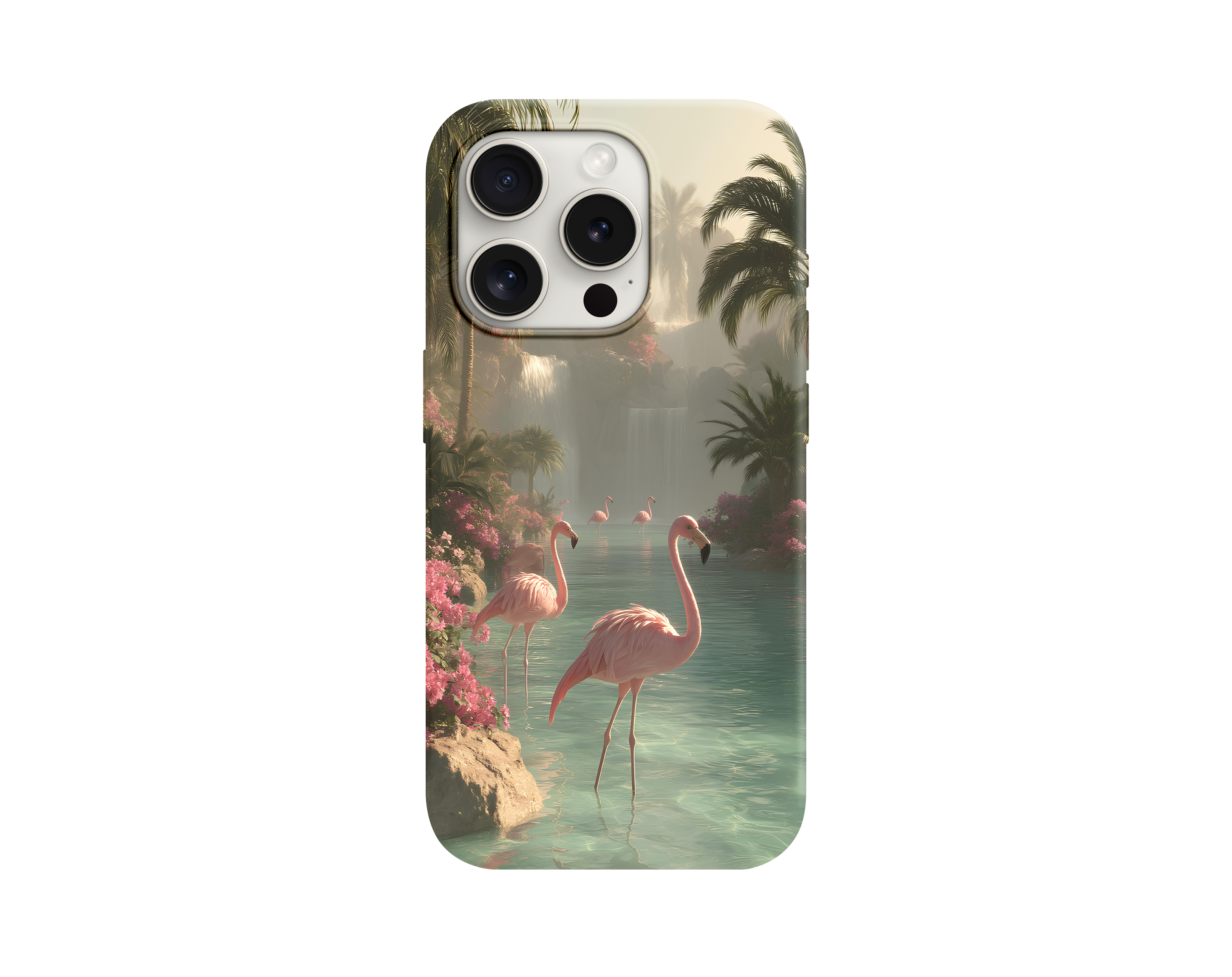 Doğa Manzarası ve Flamingo Figürlü Telefon Kılıfı
