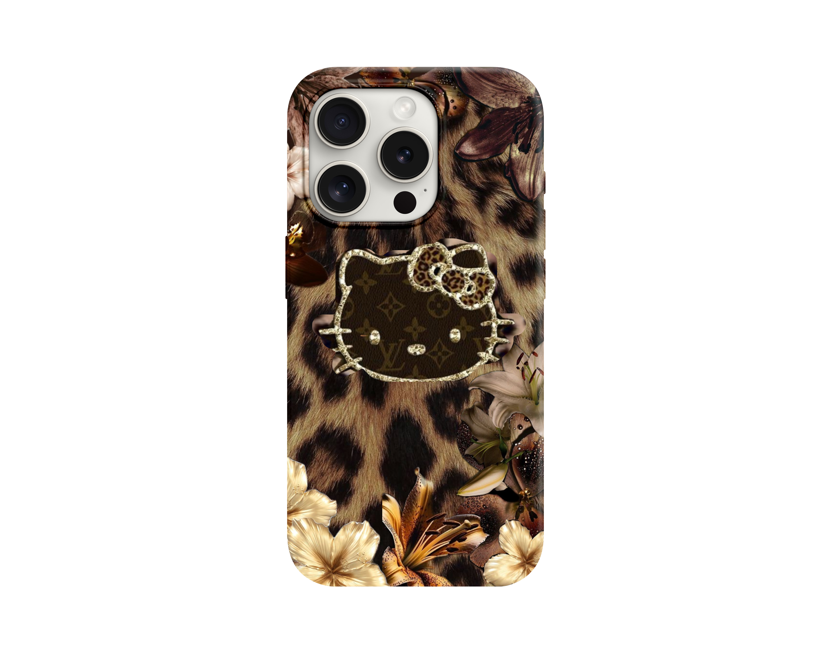 Leopar Desenli ve Hello Kitty Karakterli Telefon Kılıfı
