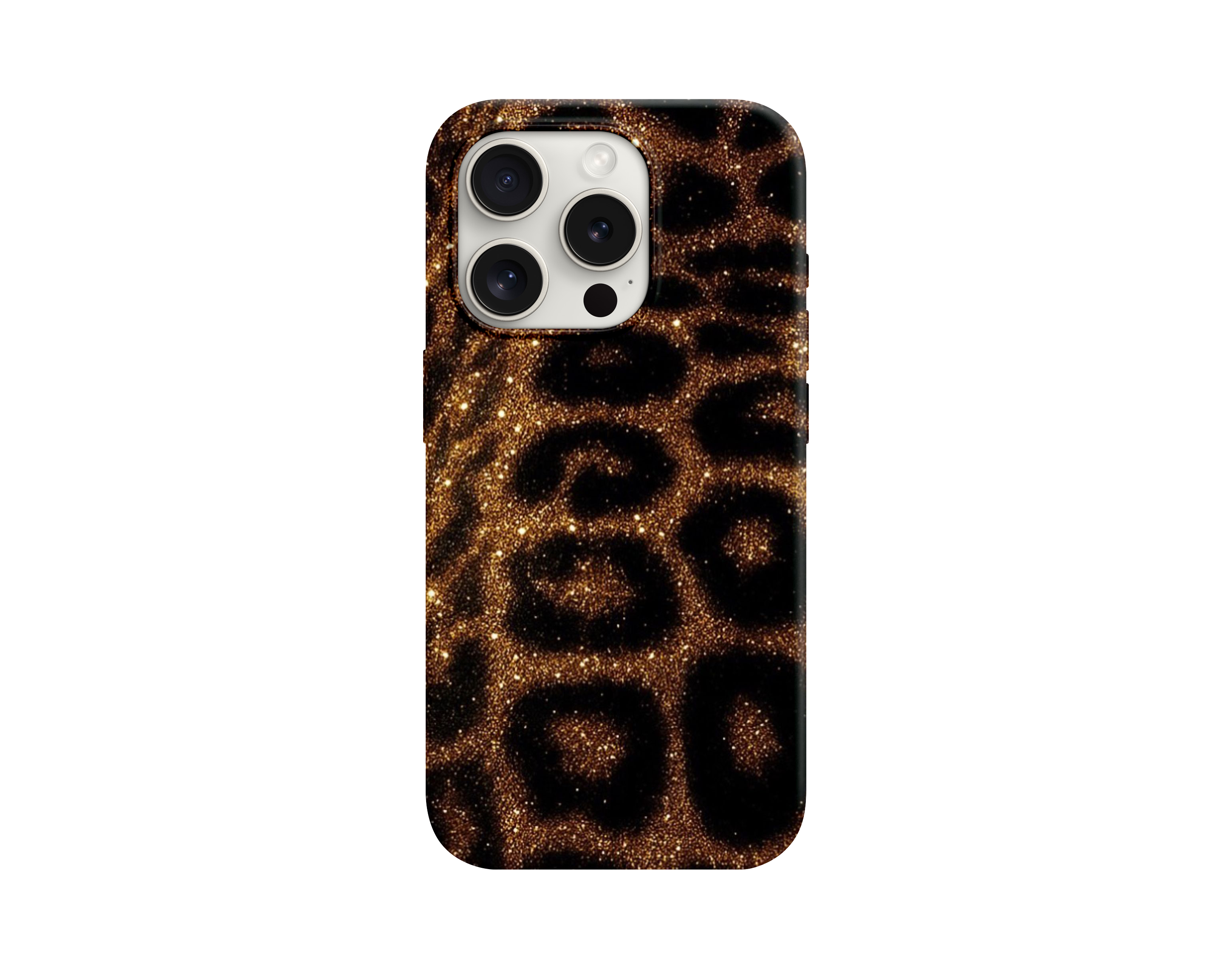Altın Işıltılı Leopar Desenli Telefon Kılıfı
