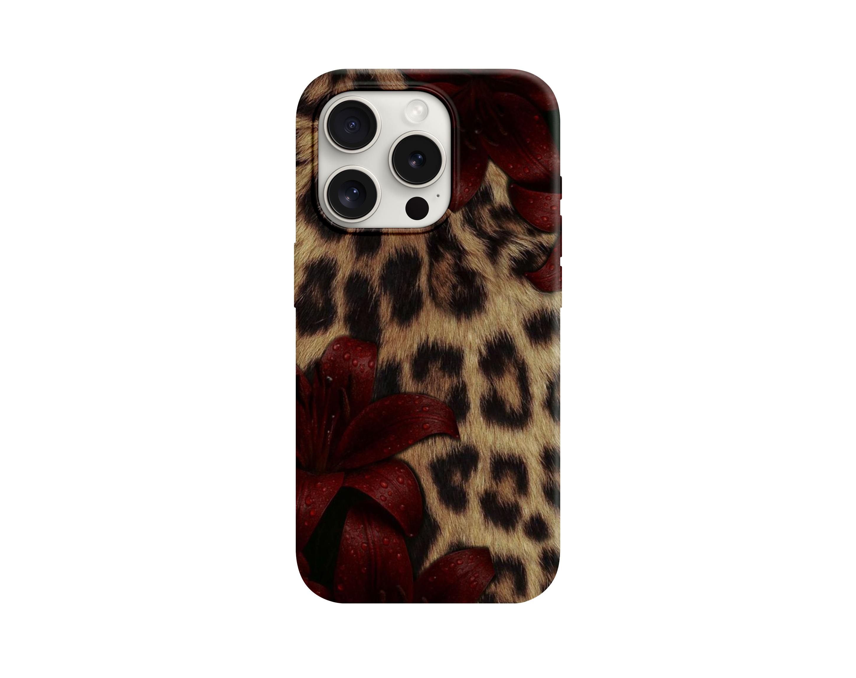 Kırmızı Zambaklı Leopar Desenli Telefon Kılıfı