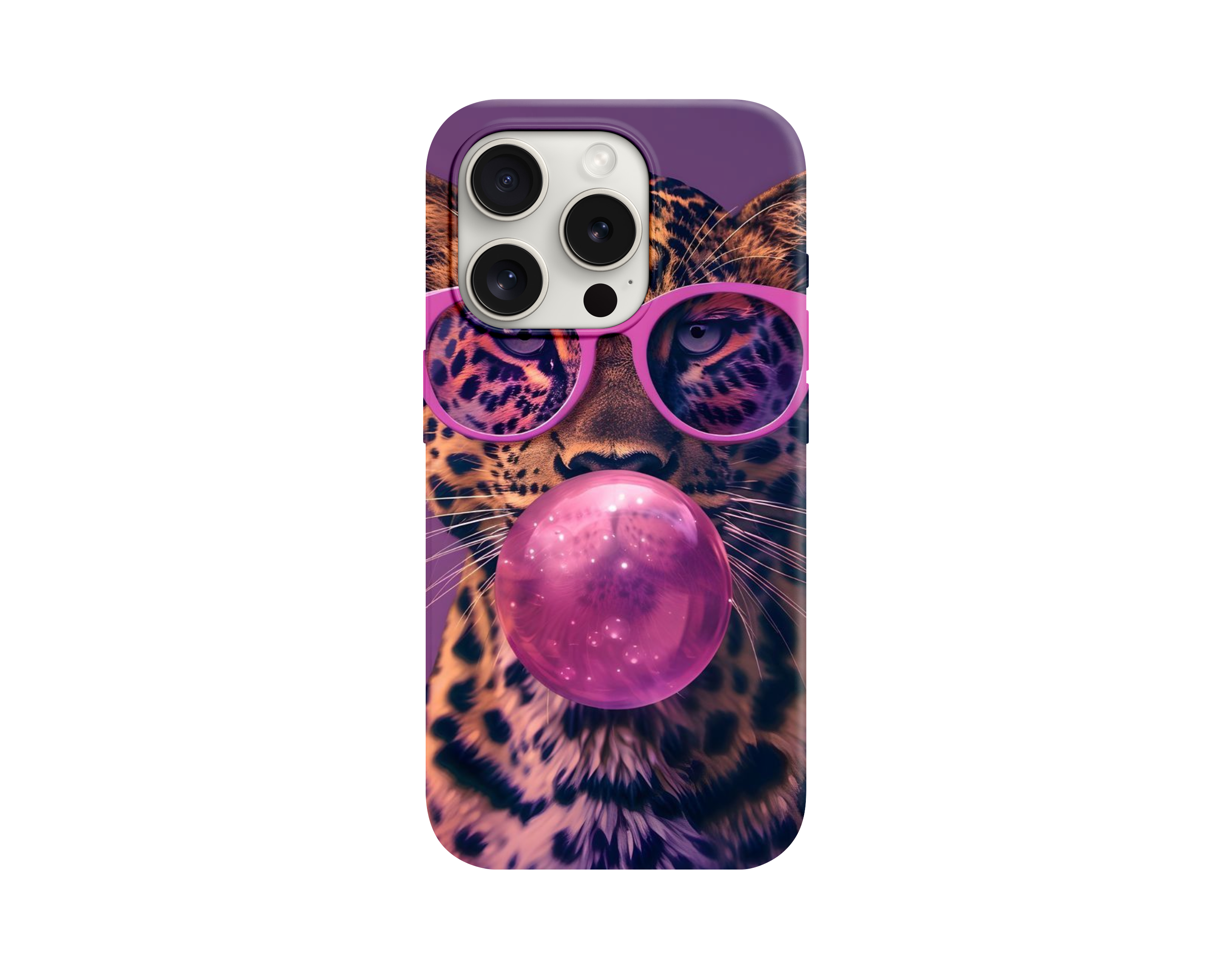 Gözlüklü ve Sakızlı Leopar Figürlü Telefon Kılıfı